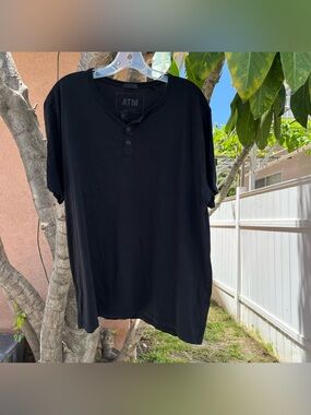 ATM Anthony Thomas Melillo Black T-Shirt with 3 Buttons !